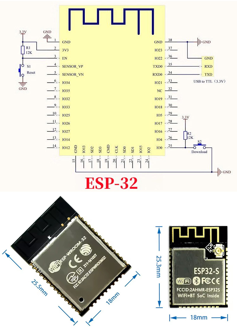 ESP32 ESP-32S ESP-12E ESP-12F  - Esp8266 recension och pris